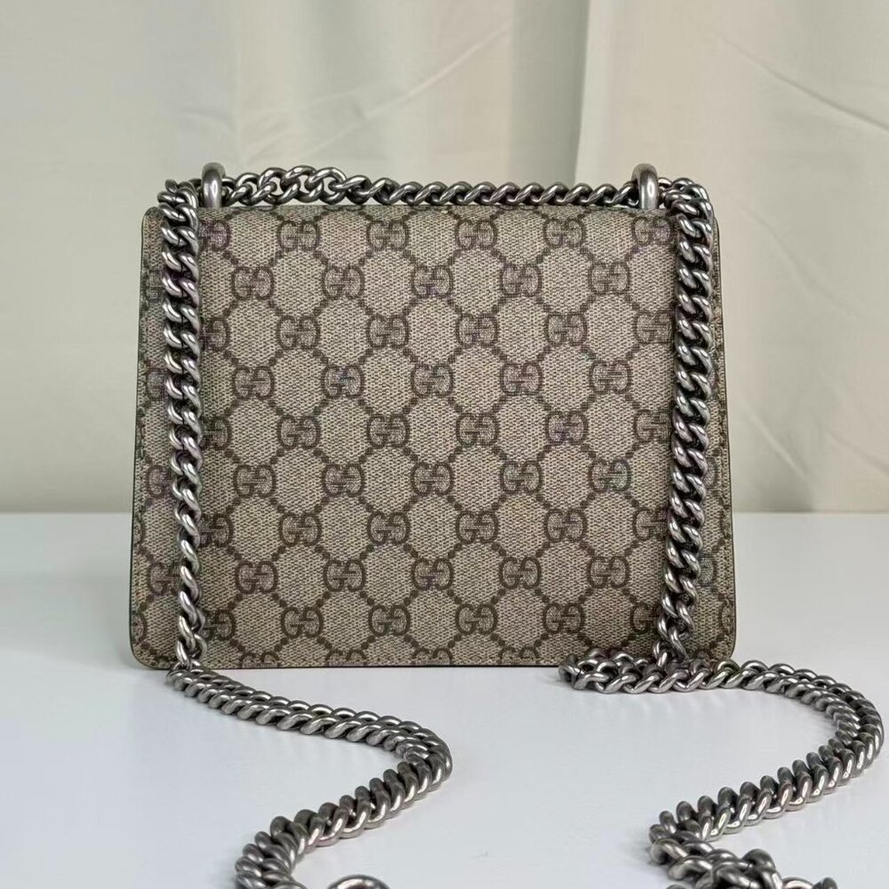 Gucci GG Logo Supreme Small Dionysus Shoulder Bag with Red Accents & Chain Strap - Picture 3 of 9
